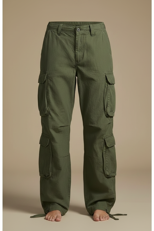 Pantalon Parachute Kaki Ample Cargo Multi-poches Femme - Toile - vue 3