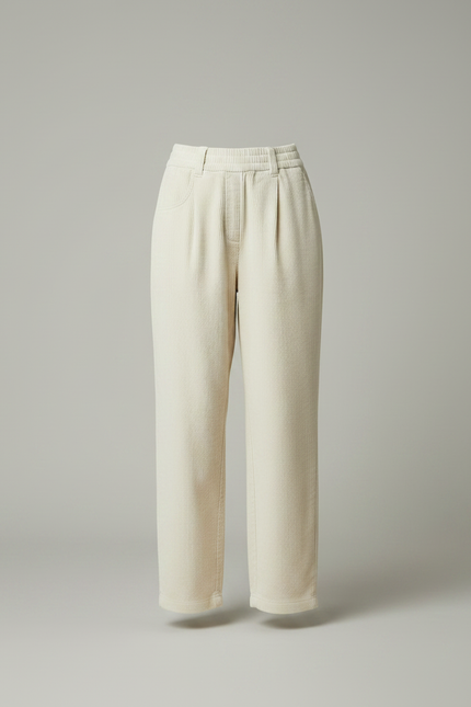 Pantalon Parachute Beige Côtelé Ample Décontracté Élastique - Cordé - vue 3