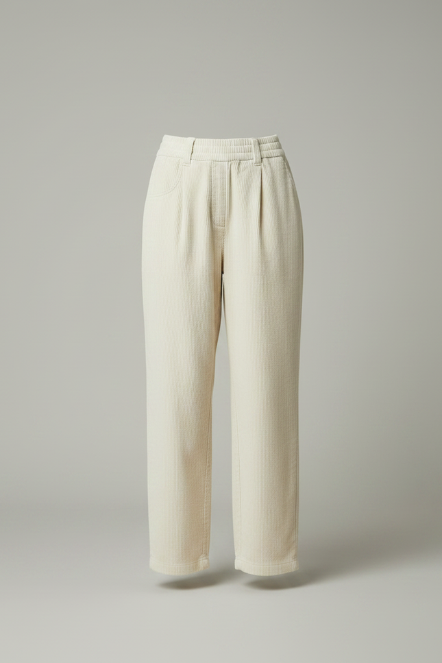 Pantalon Parachute Beige Côtelé Ample Décontracté Élastique - Cordé - vue 3