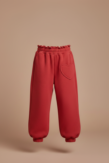 Pantalon Parachute Rouge Molleton Ample Cœurs Fille - vue 3