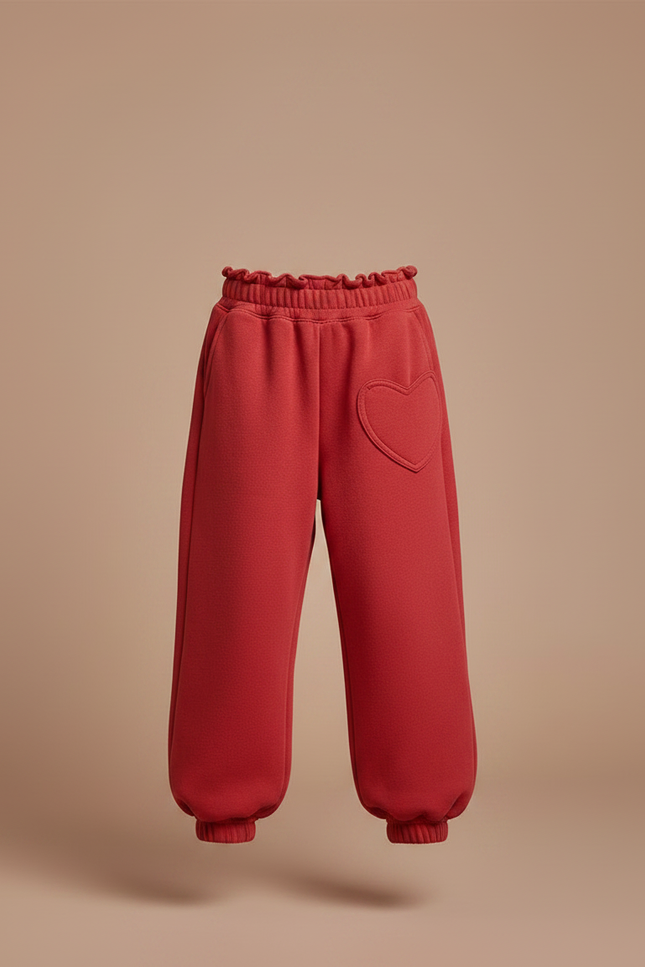 Pantalon Parachute Rouge Molleton Ample Cœurs Fille - vue 3
