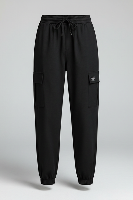 Pantalon Parachute Noir Cargo Cordon Femme Sport - Polyester - vue 3