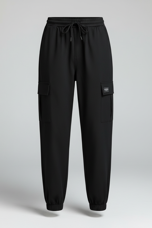 Pantalon Parachute Noir Cargo Cordon Femme Sport - Polyester - vue 3