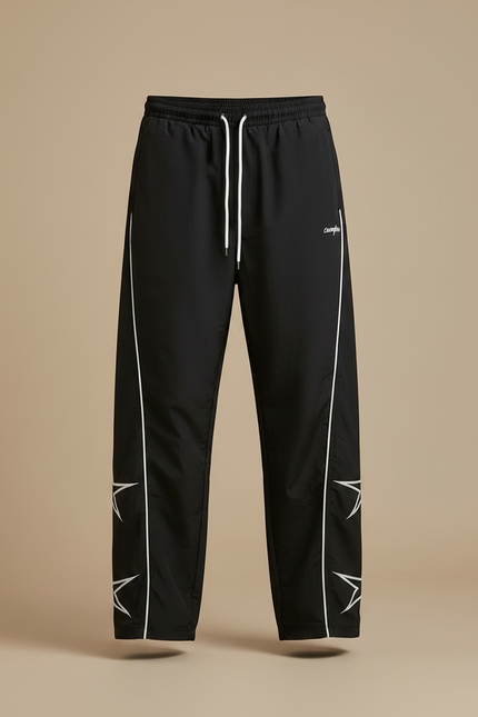 Pantalon Parachute Noir Étoiles Blanches Ample Sport - Polyester - vue 3