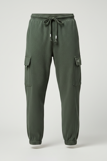 Pantalon Parachute Kaki Coton Cargo Cordon Jogging Homme - Molleton - vue 3