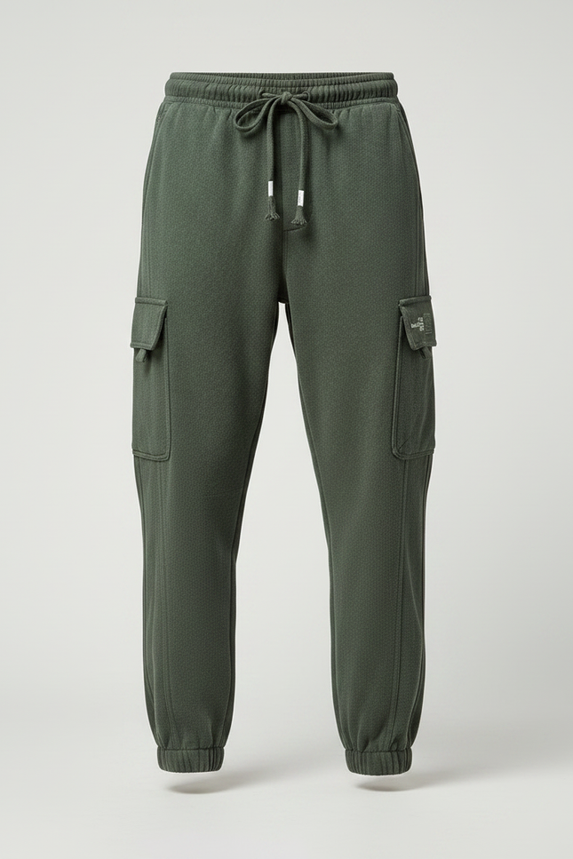 Pantalon Parachute Kaki Coton Cargo Cordon Jogging Homme - Molleton - vue 3