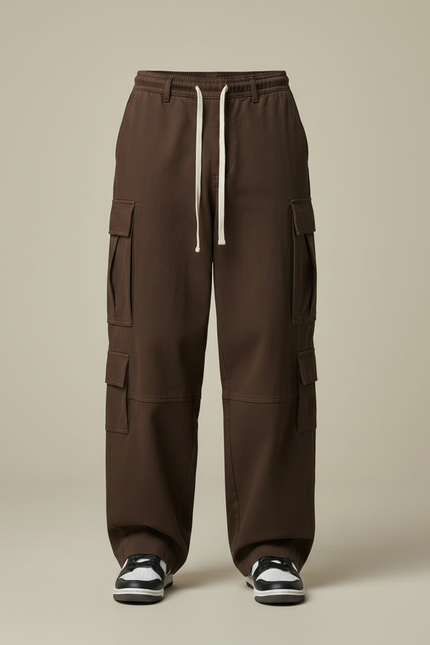 Pantalon Parachute Marron Ample Coton Cargo Homme - vue 3