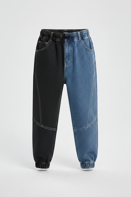 Pantalon Parachute Bicolore Denim Ample Garçon Décontracté - Multicolore Jean - vue 3