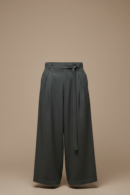 Pantalon Parachute Gris Ample Lin Plissé Homme Décontracté - vue 3