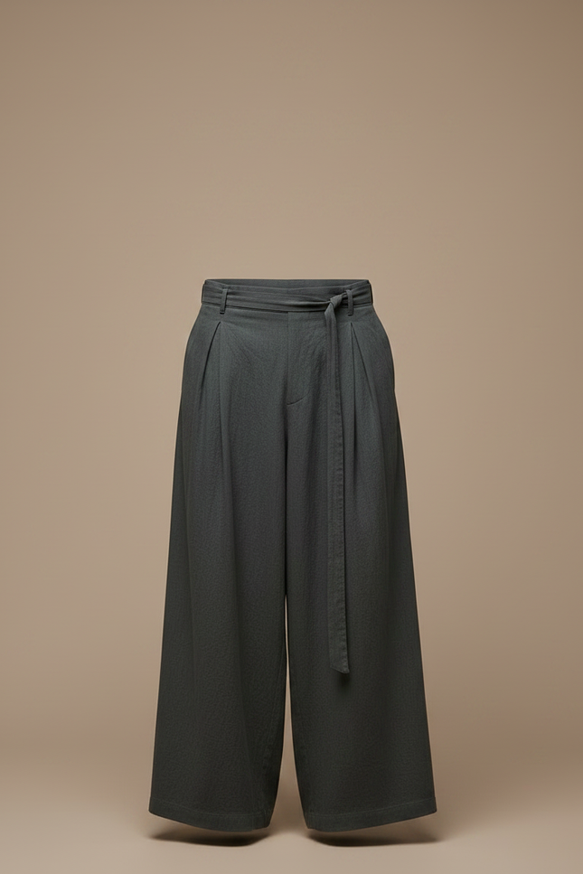 Pantalon Parachute Gris Ample Lin Plissé Homme Décontracté - vue 3