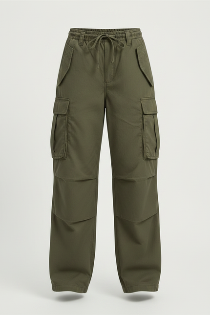Pantalon Parachute Kaki Ample Décontracté Cargo Femme - Toile - vue 3