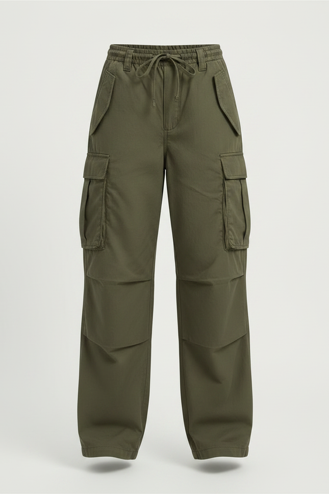 Pantalon Parachute Kaki Ample Décontracté Cargo Femme - Toile - vue 3
