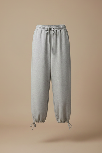 Pantalon Parachute Gris Ample Cordon Chevilles Ajustables - Molleton - vue 3