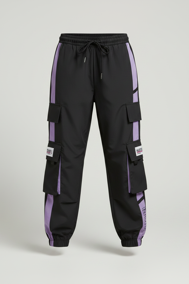 Pantalon Parachute Noir Violet Cargo Ample Femme Streetwear - Polyester - vue 3