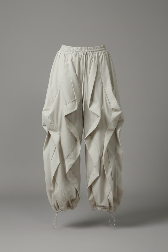 Pantalon Parachute Beige Plissé Ample Femme - Polyester - vue 3