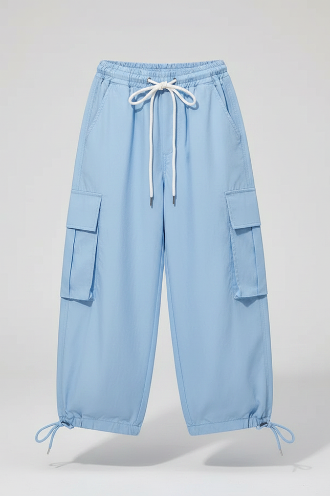 Pantalon Parachute Bleu Ciel Ample Cargo Fille - Polyester - vue 3