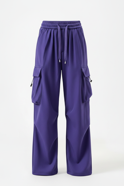 Pantalon Parachute Violet Cargo Ample Taille Haute - Molleton - vue 3
