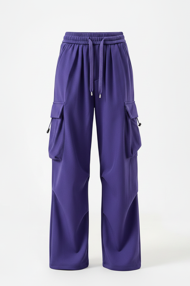 Pantalon Parachute Violet Cargo Ample Taille Haute - Molleton - vue 3