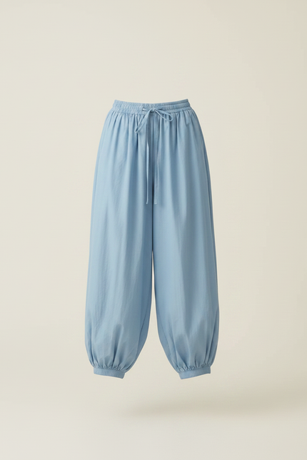 Pantalon Parachute Fluide Ample Coton Femme Bleu - vue 3