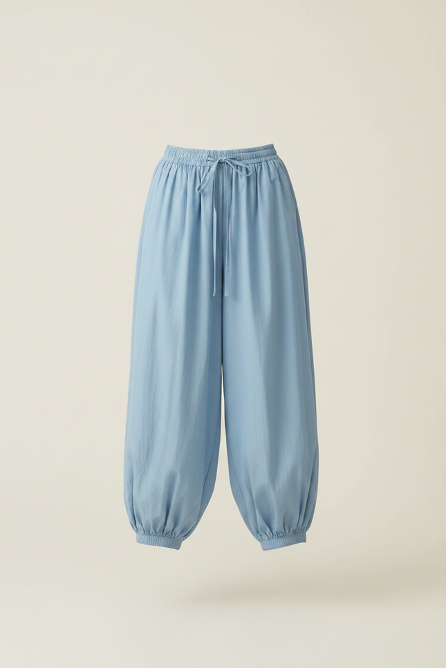 Pantalon Parachute Fluide Ample Coton Femme Bleu - vue 3