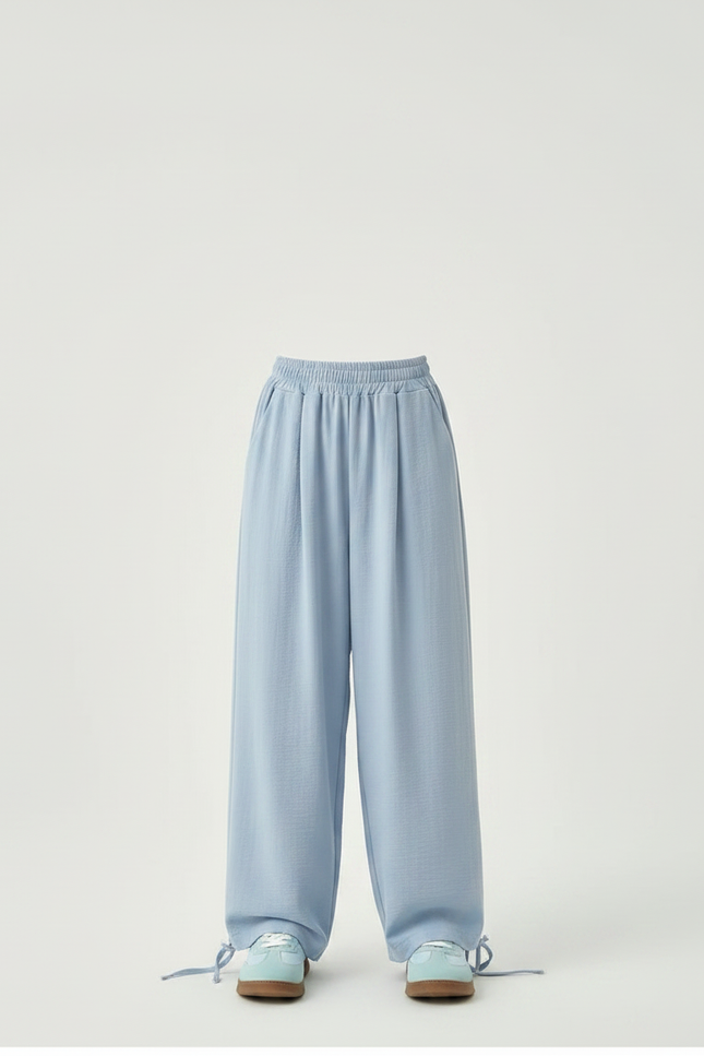 Pantalon Parachute Bleu Ciel Fluide Ample Décontracté Enfant - Viscose - vue 3