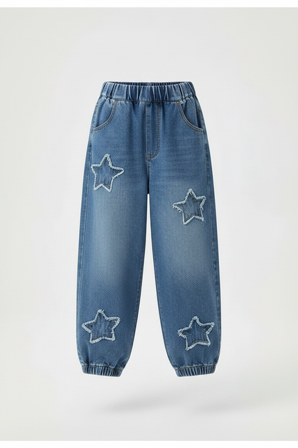 Pantalon Parachute Denim Étoiles Ample Enfant Décontracté - Bleu Jean - vue 3