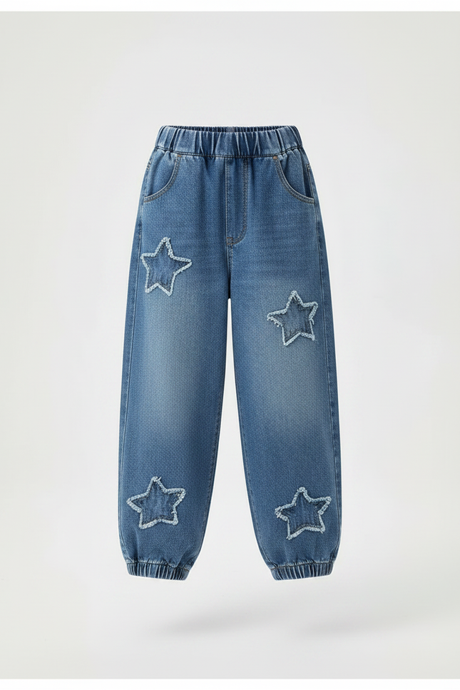 Pantalon Parachute Denim Étoiles Ample Enfant Décontracté - Bleu Jean - vue 3