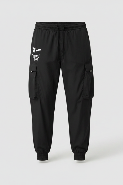 Pantalon Parachute Noir Cargo Ample Homme Sport - Polyester - vue 3