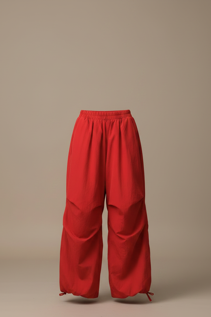 Pantalon Parachute Rouge Ample Fluide Décontracté Cordon - Coton - vue 3