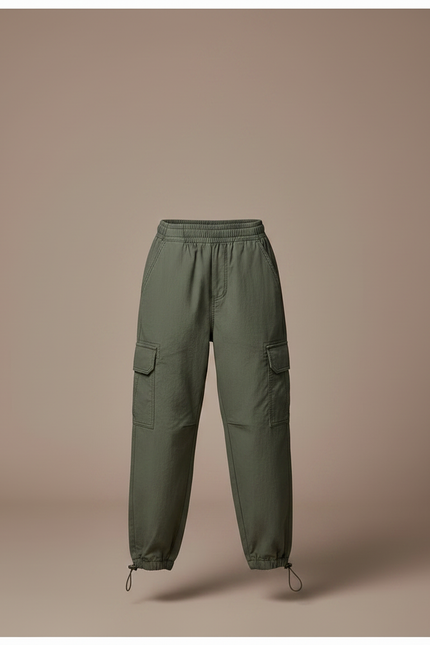 Pantalon Parachute Kaki Cargo Enfant Coton Ample - vue 3