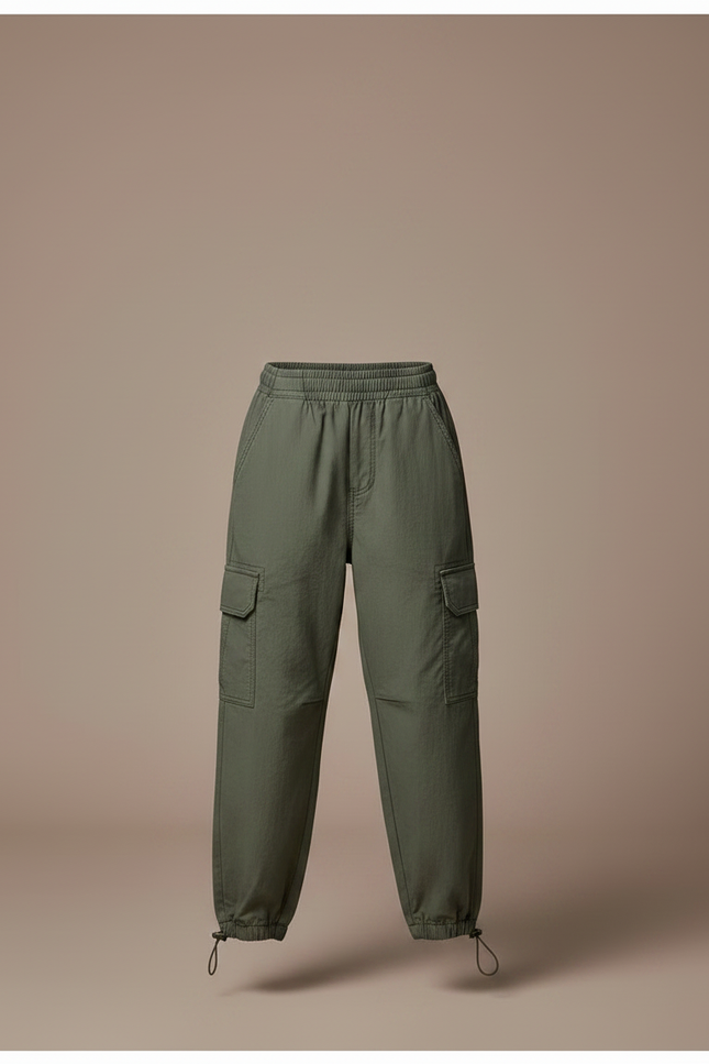 Pantalon Parachute Kaki Cargo Enfant Coton Ample - vue 3