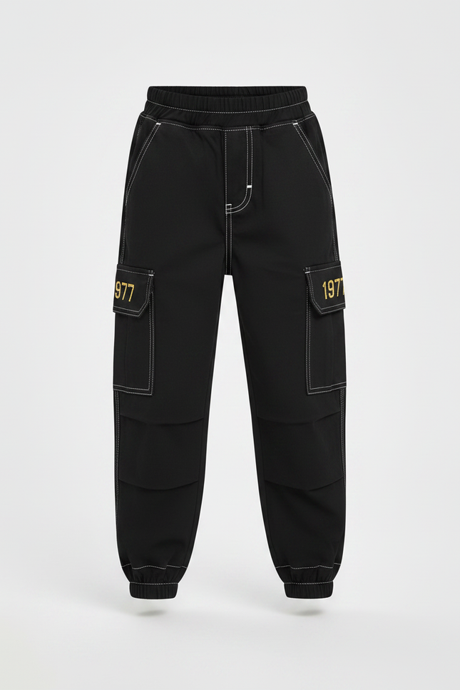 Pantalon Parachute Noir Cargo Coton Garçon Décontracté - vue 3