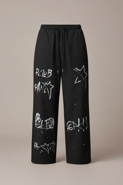 Pantalon Parachute Noir Ample Graffiti Streetwear Homme - Polyester - vue 3
