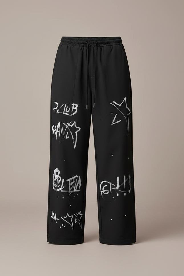 Pantalon Parachute Noir Ample Graffiti Streetwear Homme - Polyester - vue 3