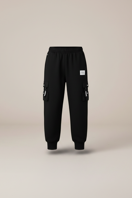 Pantalon Parachute Noir Cargo Ample Garçon Cordon - Molleton - vue 3