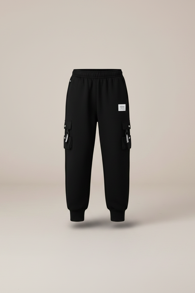 Pantalon Parachute Noir Cargo Ample Garçon Cordon - Molleton - vue 3