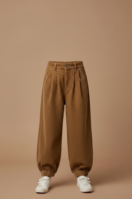Pantalon Parachute Côtelé Marron Ample Fille Décontracté - Cordé - vue 3