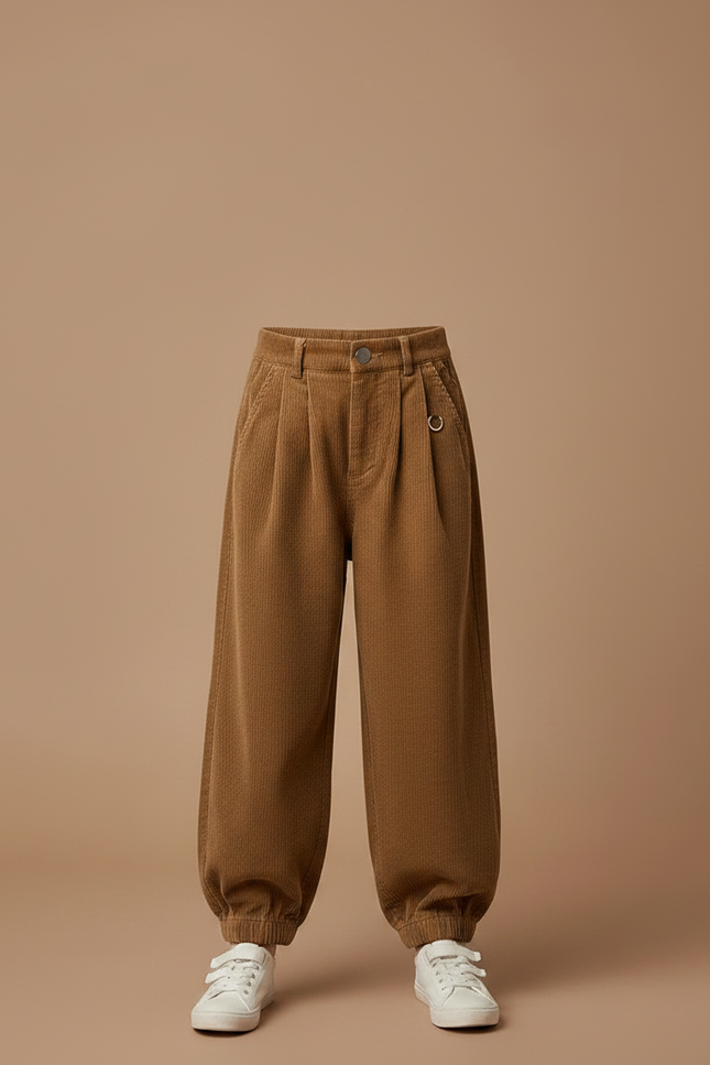 Pantalon Parachute Côtelé Marron Ample Fille Décontracté - Cordé - vue 3