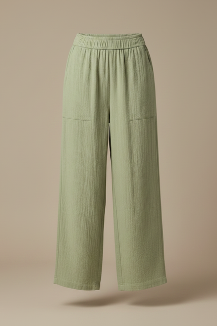 Pantalon Parachute Vert Coton Ample Droit Décontracté - vue 3