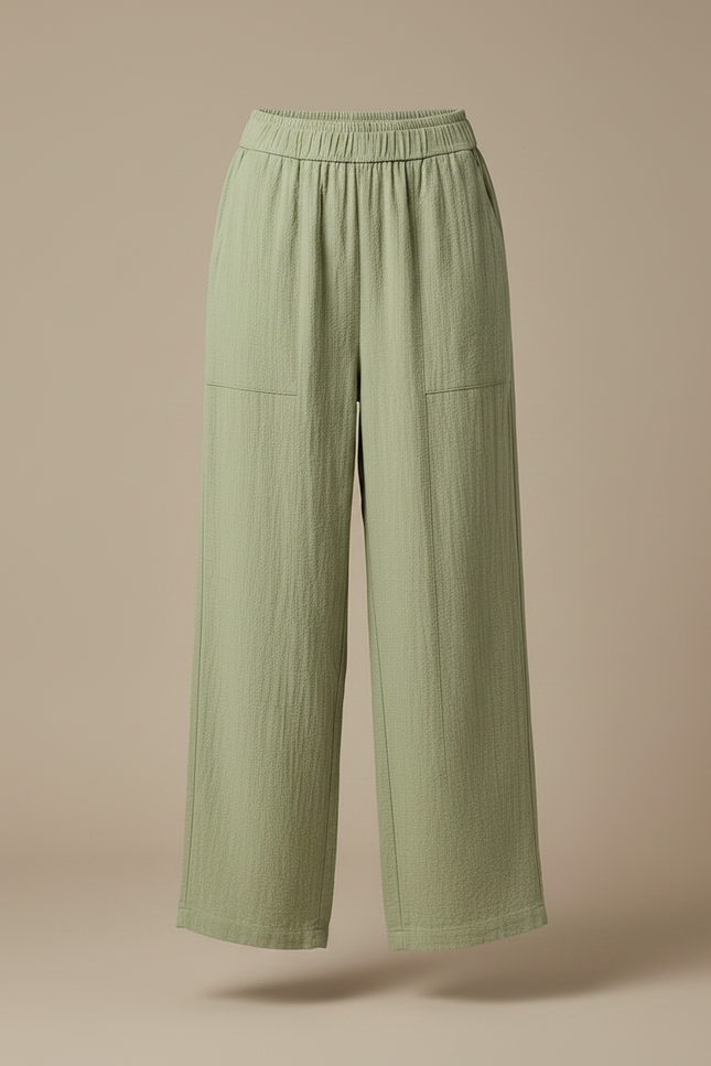 Pantalon Parachute Vert Coton Ample Droit Décontracté - vue 3