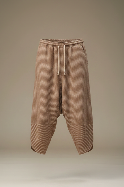 Pantalon Parachute Marron Plissé Ample Décontracté Homme - Maille - vue 3