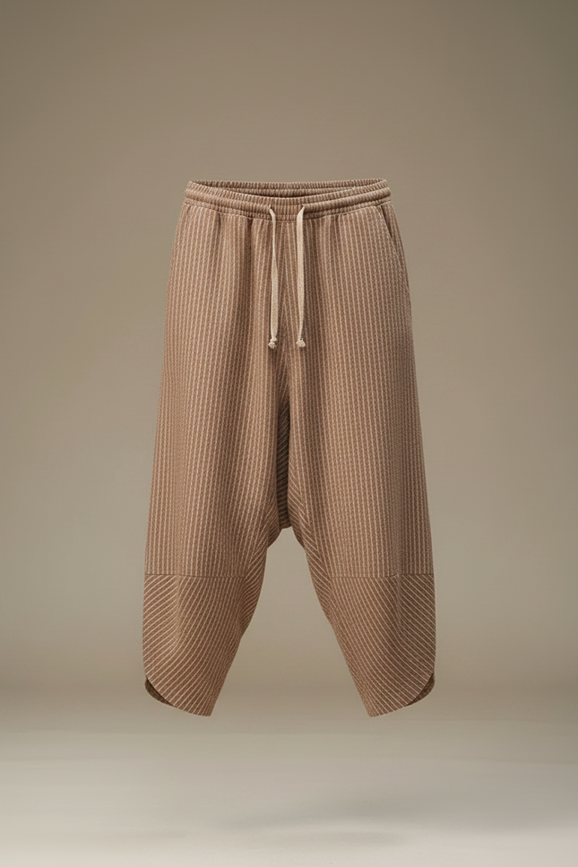 Pantalon Parachute Marron Plissé Ample Décontracté Homme - Maille - vue 3