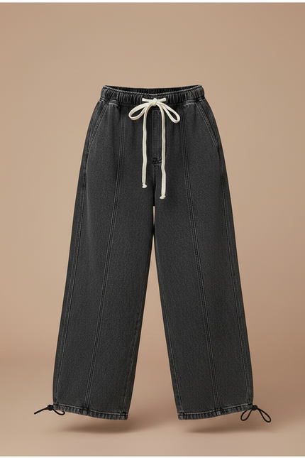 Pantalon Parachute Gris Denim Ample Cordon Enfant - Jean - vue 3