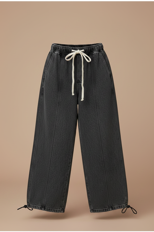 Pantalon Parachute Gris Denim Ample Cordon Enfant - Jean - vue 3