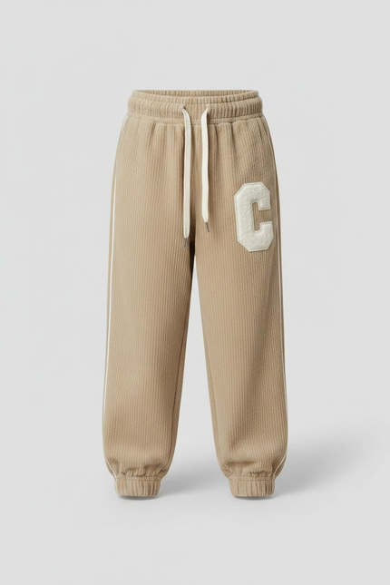 Pantalon Parachute Beige Côtelé Lettre C Ample - Cordé - vue 3
