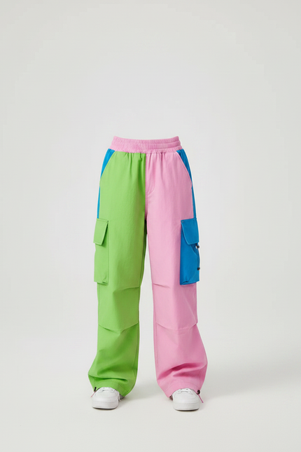 Pantalon Parachute Bicolore Cargo Ample Enfant Décontracté - Multicolore Polyester - vue 3