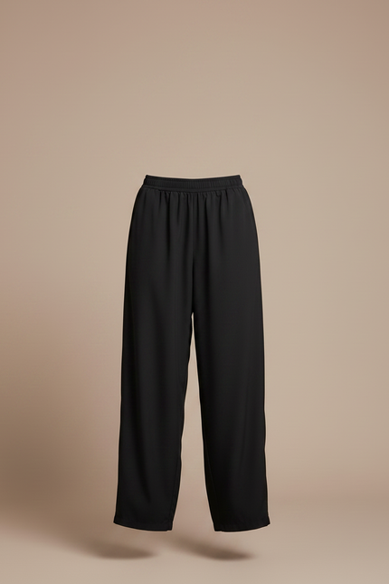 Pantalon Parachute Noir Fluide Ample Décontracté Femme - Polyester - vue 3