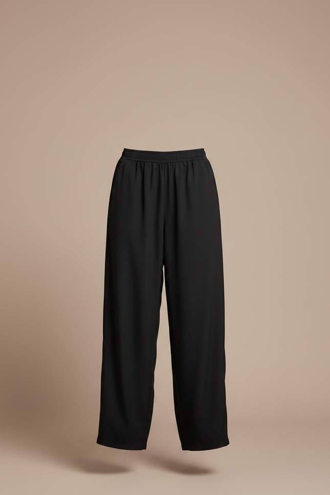 Pantalon Parachute Noir Fluide Ample Décontracté Femme - Polyester - vue 3