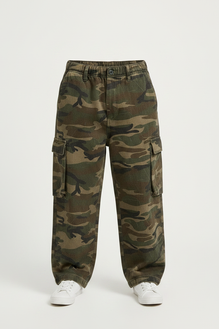 Pantalon Parachute Camouflage Ample Cargo Garçon Coton - Multicolore - vue 3