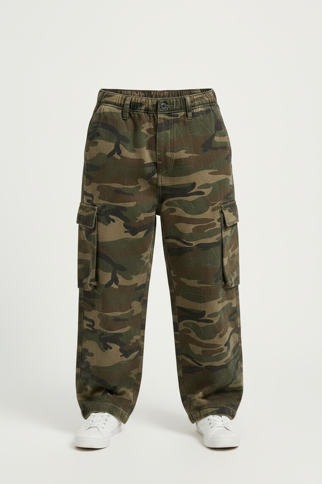 Pantalon Parachute Camouflage Ample Cargo Garçon Coton - Multicolore - vue 3